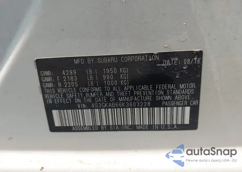 2019 Subaru Impreza 2.0I z USA, uszkodzony, nr VIN 4S3GKAB66K3603228